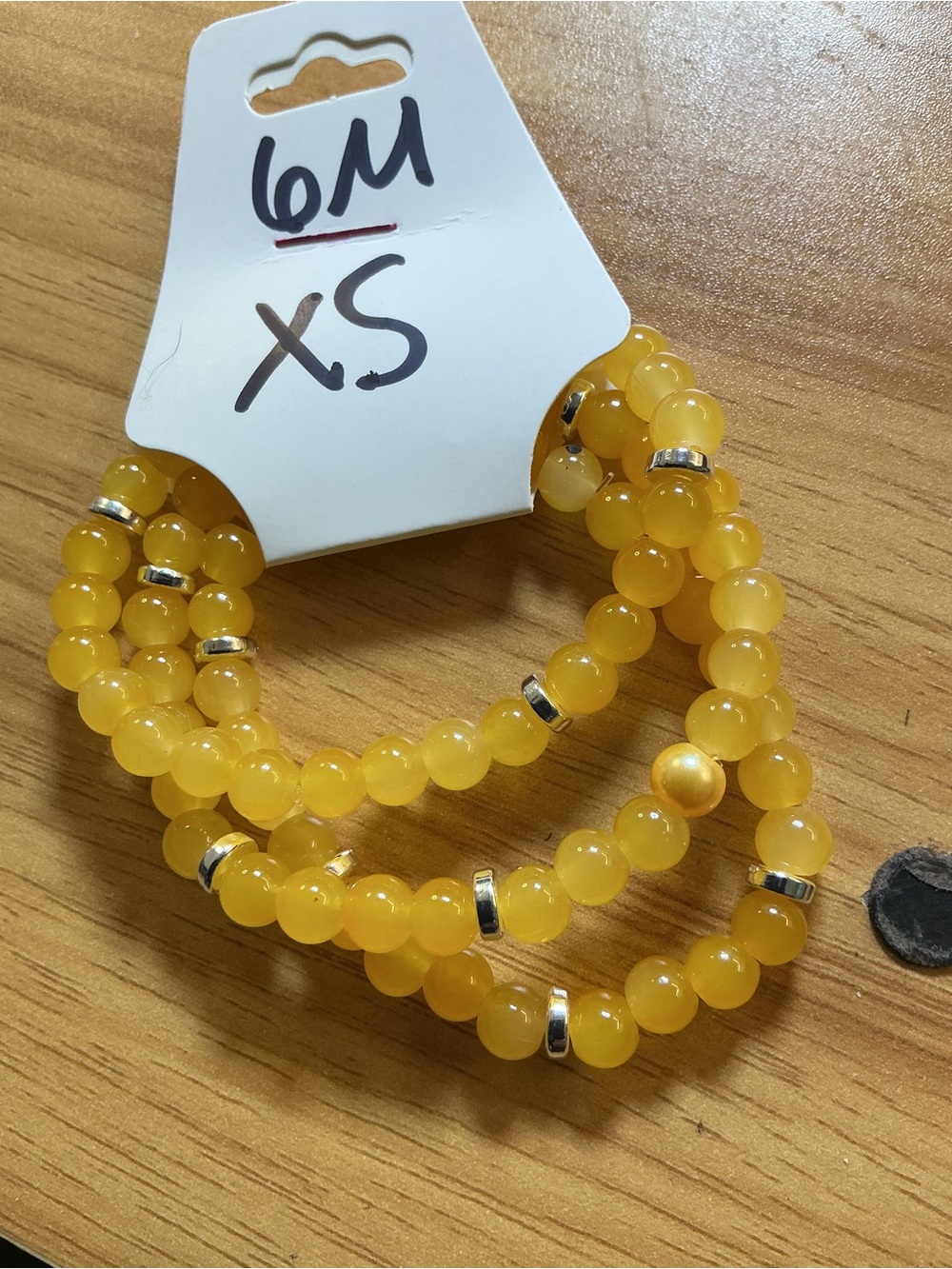 Kids Yellow Beaded Stretch Bracelet Set with Silver Accents